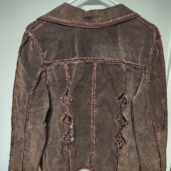 Vintage 1970's Suede jacket with embellished embroidery, by Cache sz L - Picture 4 of 10